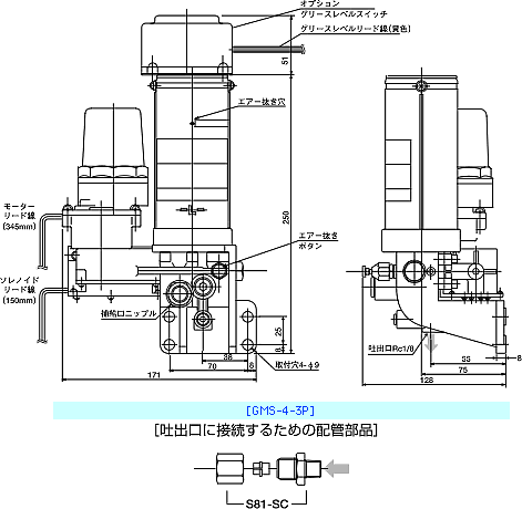 主配管脱圧作動型電動ポンプ　 GMS型（充填式）　外形寸法図