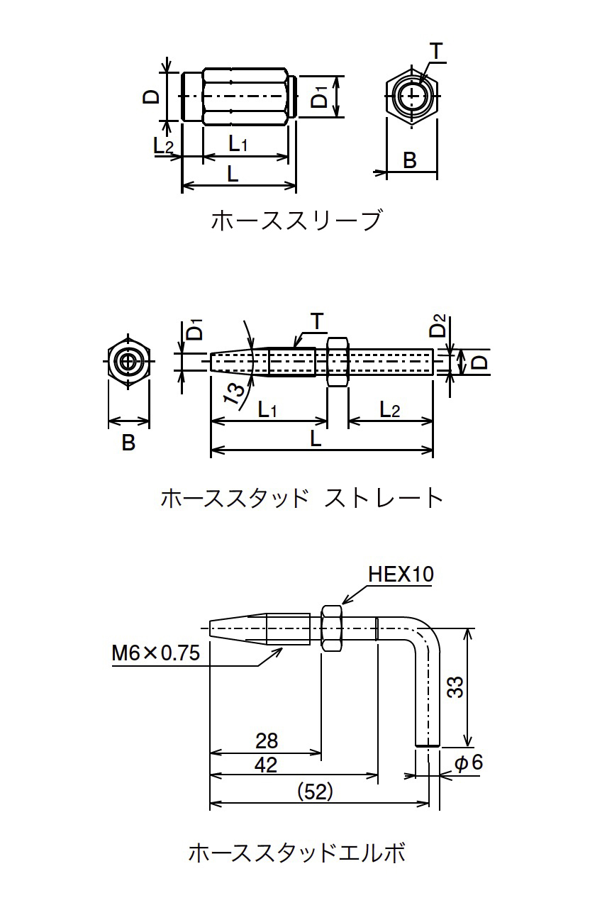 PH 型（フレキシブルホース［中・高圧用］）外形寸法図