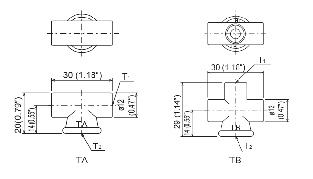 TA · TB · TC · TD ·TG ·  TH · TK · TL 型（ジャンクションヘッダー）
 外形寸法図